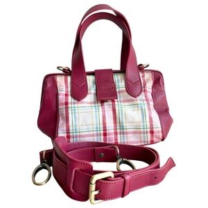 Cecile Jeanne Paris Retro Purse Plaid Leather Mod Bag Red White Double Handle